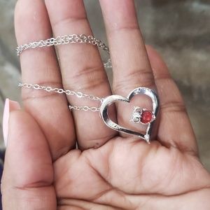 Dainty Silver Rose Red Simulated Opal Owl Heart Pendant Necklace Birthday Gift